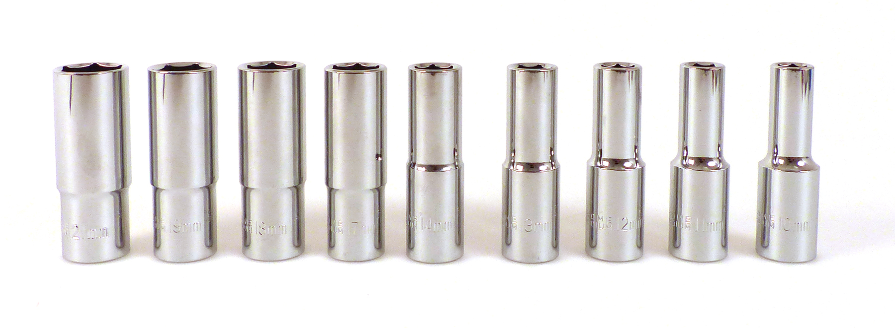 PRECISION-STEEL 9 douilles hexagonales longues 10 à 21mm 1/2"