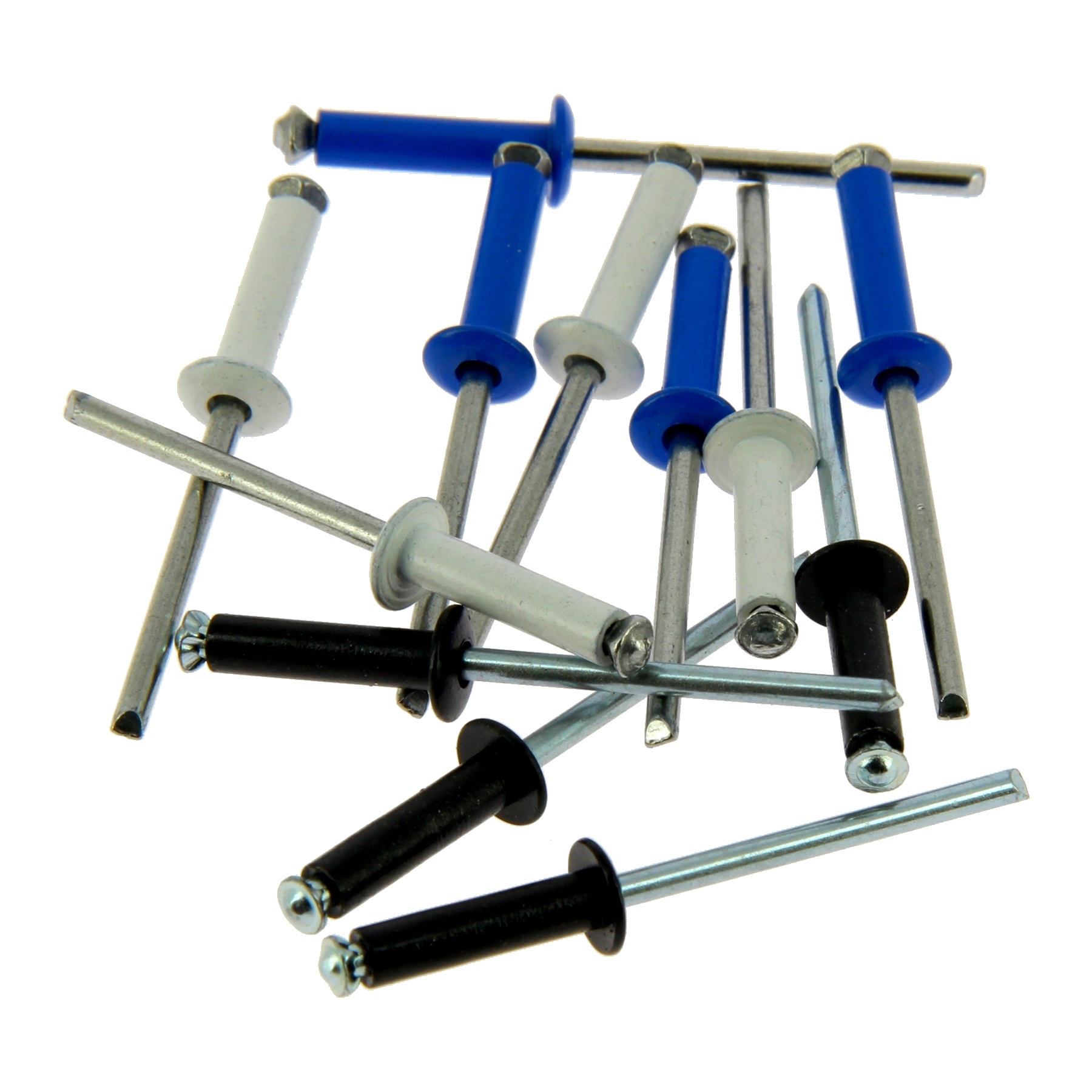 PRECISION-STEEL 12 rivets alu ø4,2mm. assortiment blanc-noir-bleu